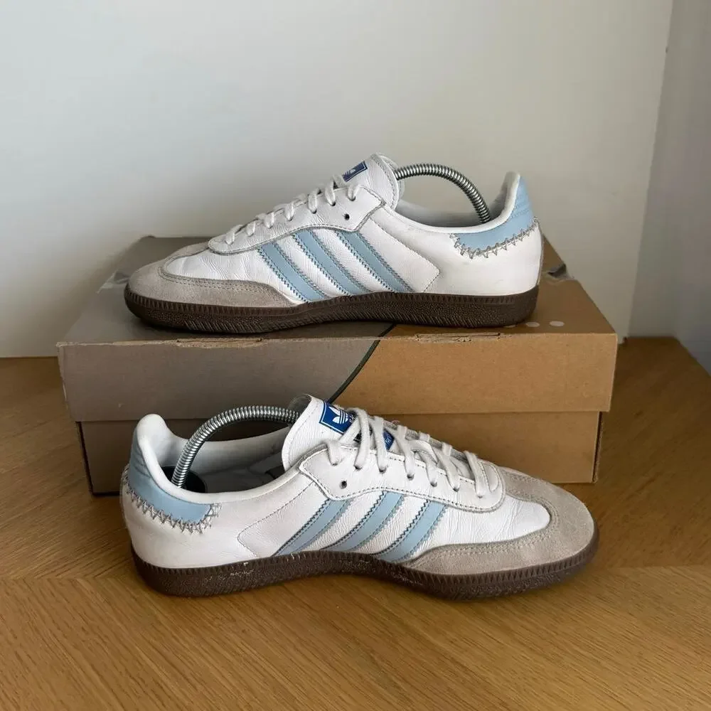 Adidas Originals Samba White/Blue Kids Sneakers - SZ 6.5 Y